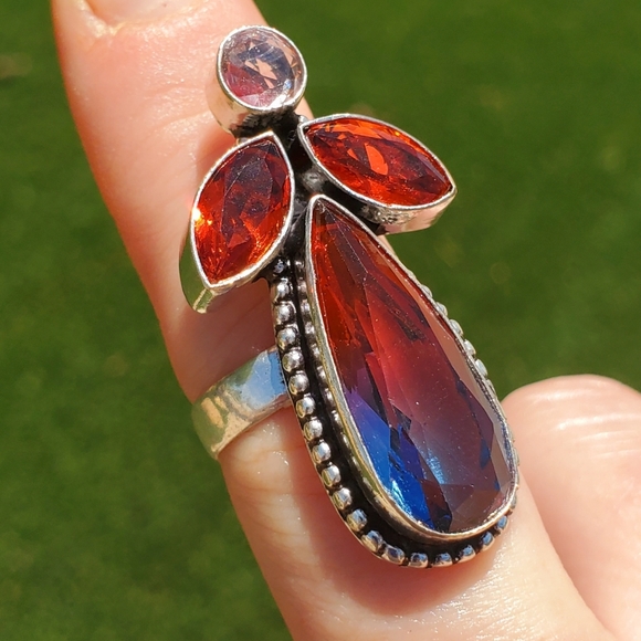 New Bi-Color Tourmaline, Garnet 925 Silver Ring. - Picture 11 of 16